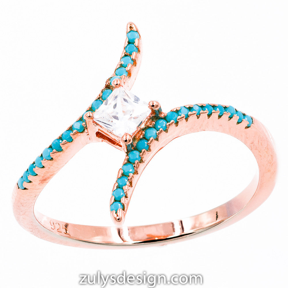 ZDR412-RT STERLING SILVER 925 ROSE GOLD PLATED TURQUOISE RING