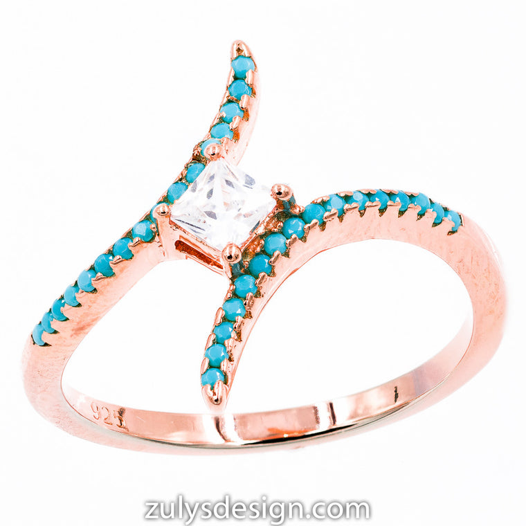 ZDR412-RTQ STERLING SILVER 925 ROSE GOLD PLATED TURQUOISE RING