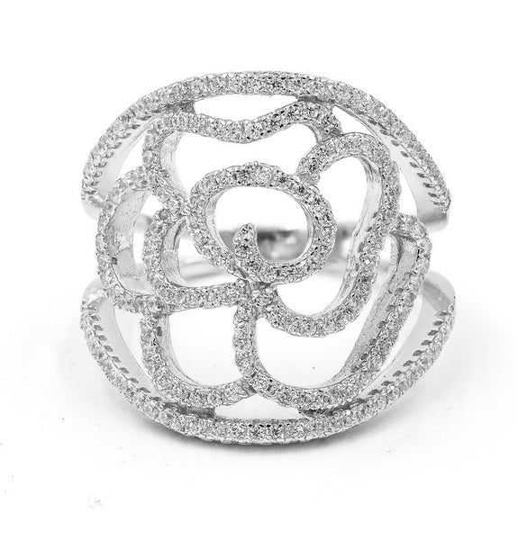 ZDR4709  925 STERLING SILVER FLOWER DESIGN CUBIC ZIRCONIA RING