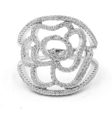 ZDR4709  925 STERLING SILVER FLOWER DESIGN CUBIC ZIRCONIA RING