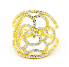 ZDR4709-G  925 STERLING SILVER GOLD PLATED FLOWER DESIGN CUBIC ZIRCONIA RING