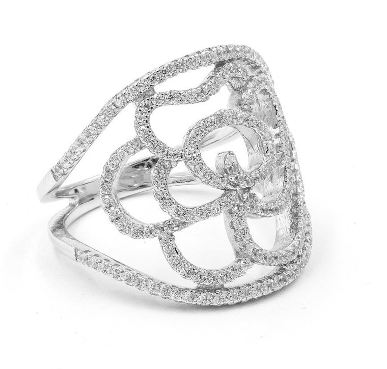 ZDR4709  925 STERLING SILVER FLOWER DESIGN CUBIC ZIRCONIA RING