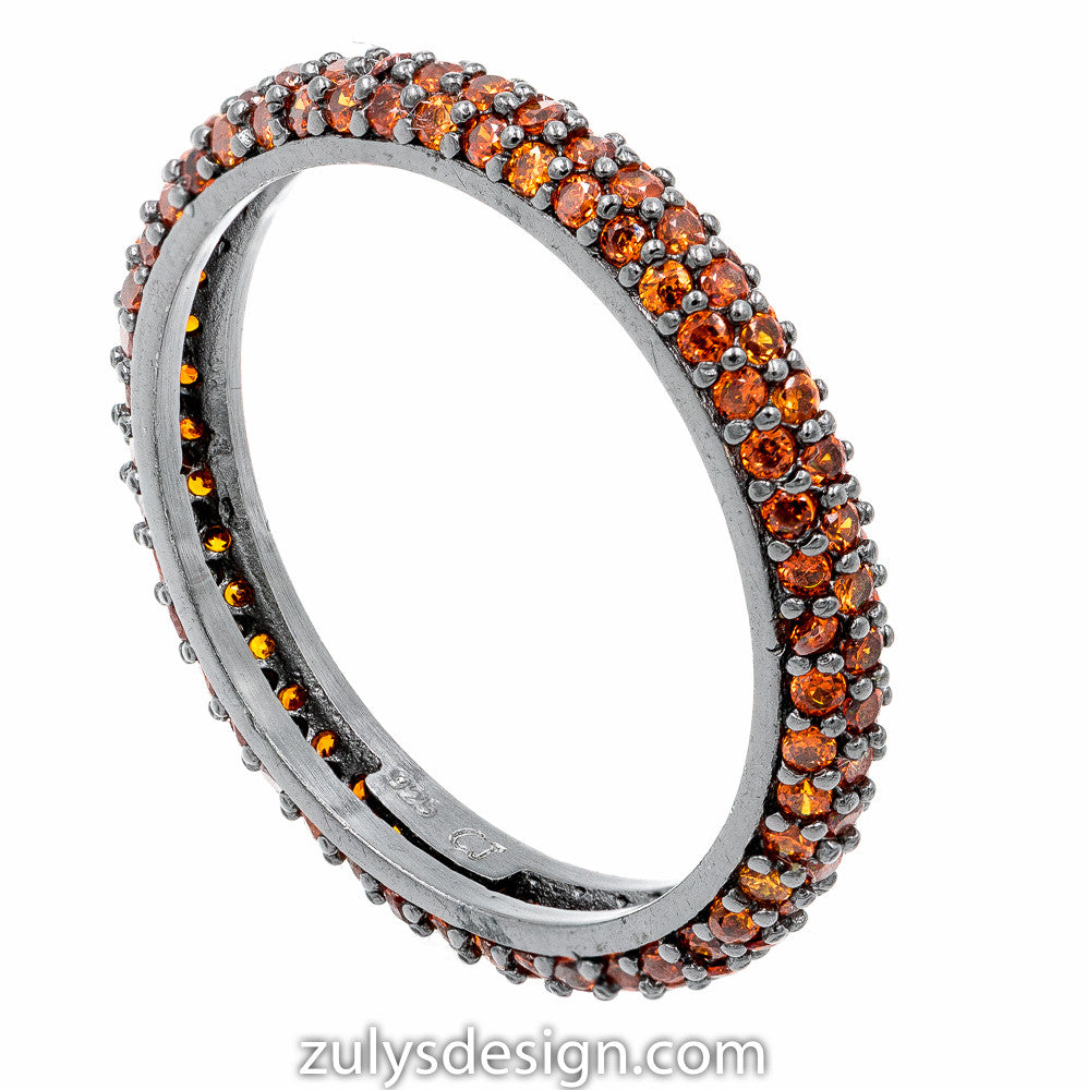 ZDR990-BO  STERLING SILVER 925 BLACK RHODIUM PLATED STACKABLE ORANGE CZ RING