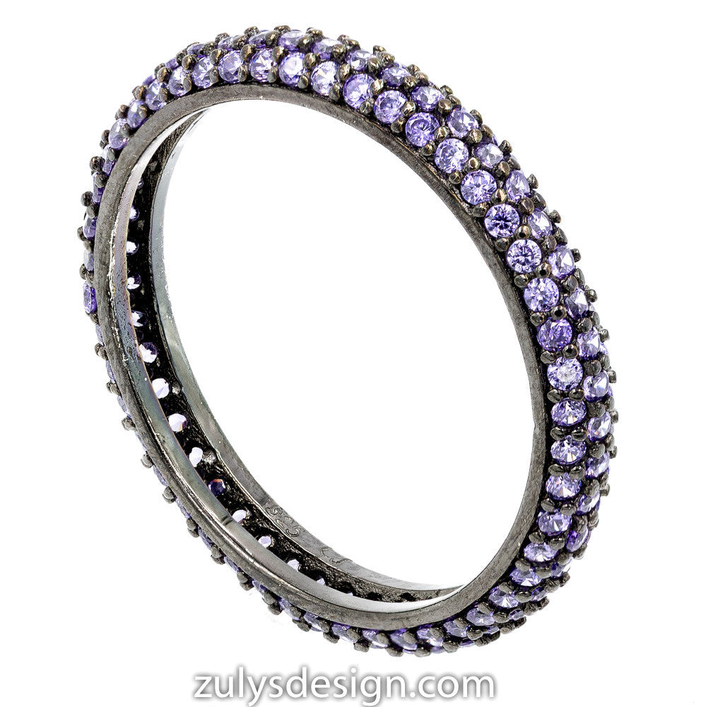 ZDR990-BP  STERLING SILVER 925 BLACK RHODIUM PLATED STACKABLE PURPLE CZ RING