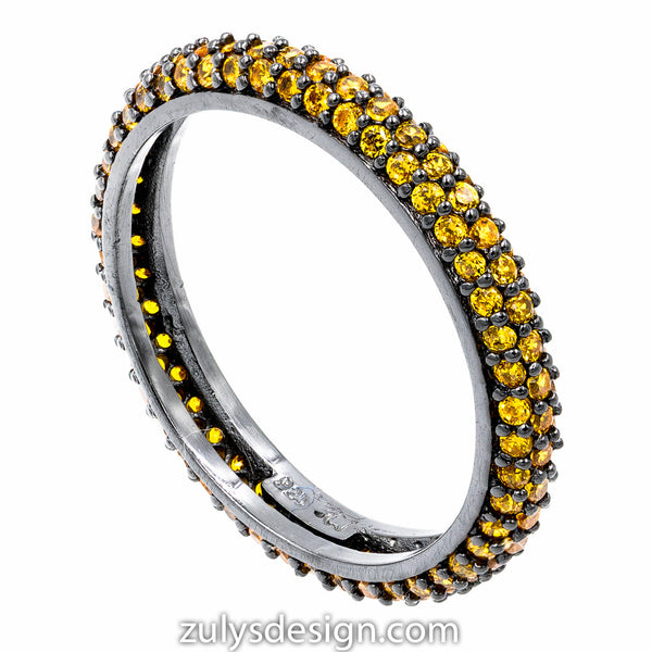 ZDR990-BY  STERLING SILVER 925 BLACK RHODIUM PLATED STACKABLE YELLOW CZ RING