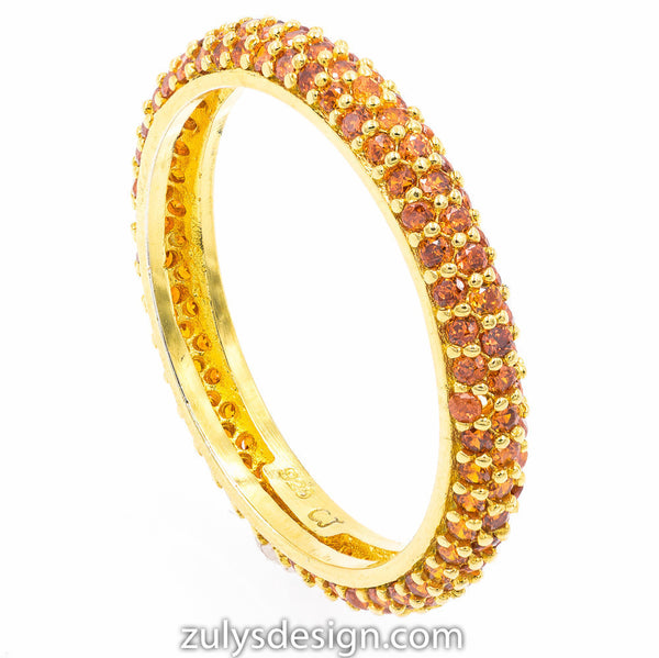 ZDR990-GY  STERLING SILVER 925 GOLD PLATED STACKABLE YELLOW CZ RING
