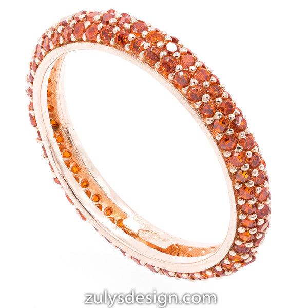 ZDR990-RO  STERLING SILVER 925 ROSE GOLD PLATED STACKABLE ORANGE CZ RING