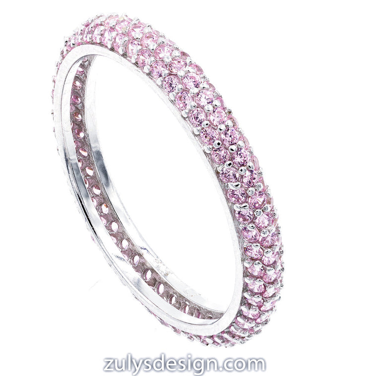ZDR990-P  STERLING SILVER 925 RHODIUM PLATED STACKABLE PINK CZ RING