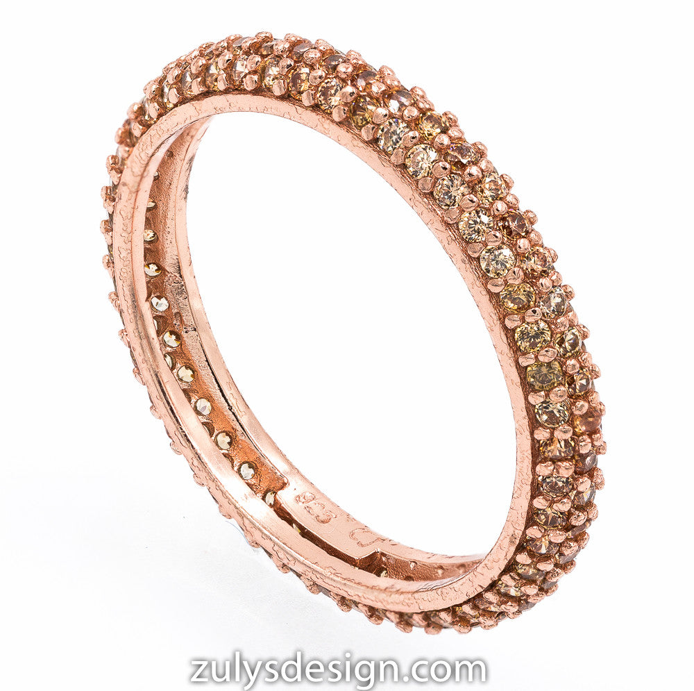 ZDR990-RC  STERLING SILVER 925 ROSE GOLD PLATED STACKABLE CHAMPAGNE CZ RING