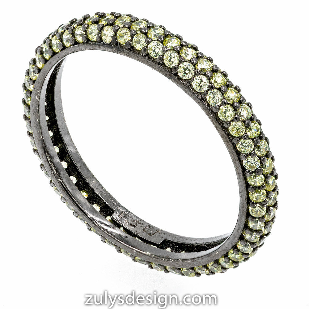 ZDR990-BG  STERLING SILVER 925 BLACK RHODIUM PLATED STACKABLE GREEN CZ RING