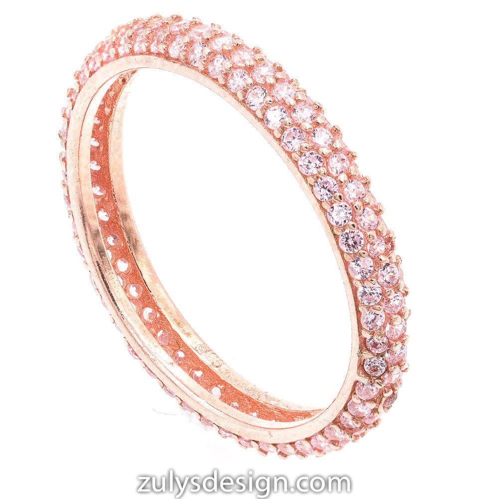 ZDR990-RPK  STERLING SILVER 925 ROSE GOLD PLATED STACKABLE PINK CZ RING
