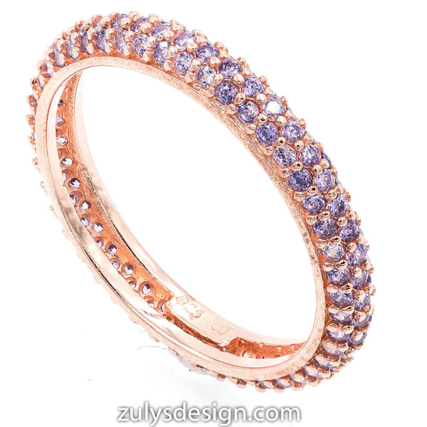 ZDR990-RP  STERLING SILVER 925 ROSE GOLD PLATED STACKABLE PURPLE CZ RING