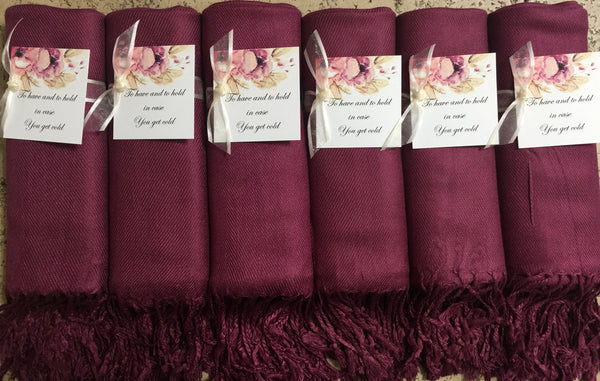 Set of 6 Wedding Pashminas. Choose your favorite Tag and Color