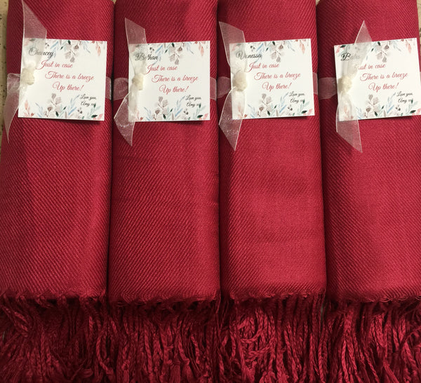 Set of 6 Wedding Pashminas. Choose your favorite Tag and Color