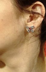 ZDE0787-R  STERLING SILVER 925 RHODIUM PLATED BAGUETTE BOW DESIGN STUD EARRINGS