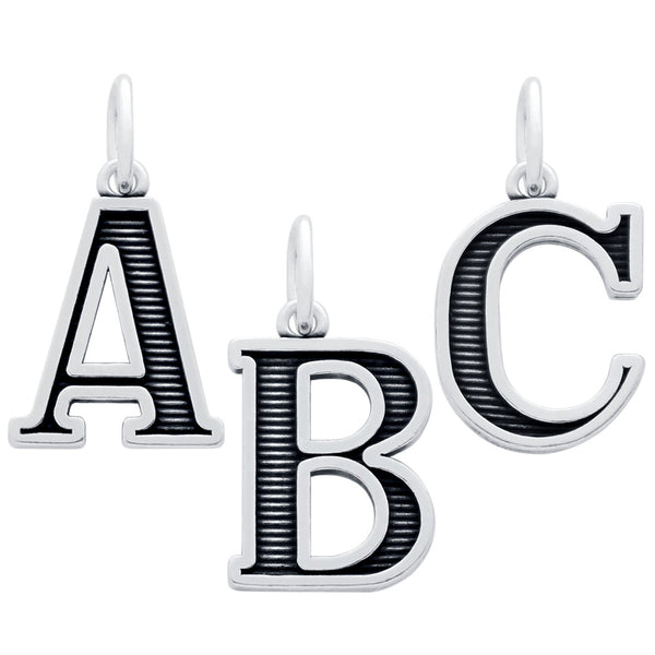 ZDC063  OXIDIZED STERLING SILVER UPPERCASE INITIALS CHARM
