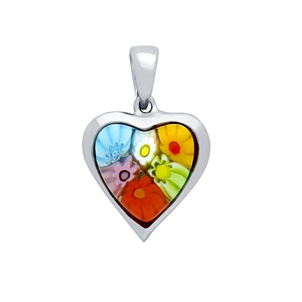 ZDP4090  MULTICOLOR MILLEFIORI 11x11MM HEART SHAPED PENDANT