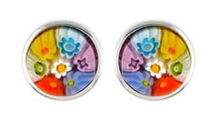 ZDE17C4 STERLING SILVER 925 MULTICOLOR MILLEFIORI 10MM ROUND STUD EARRINGS