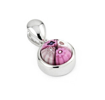 ZDP653  PINK MILLEFIORI 8MM ROUND PENDANT