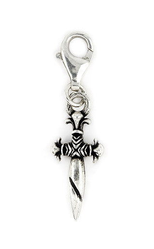 ZDC14S  TWISTED BLADE SMALL 10MM SILVER DAGGER CHARM WITH CLASP