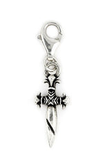 ZDC14S  TWISTED BLADE SMALL 10MM SILVER DAGGER CHARM WITH CLASP