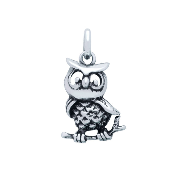 ZDC1480 STERLING SILVER OWL ON A BRANCH CHARM