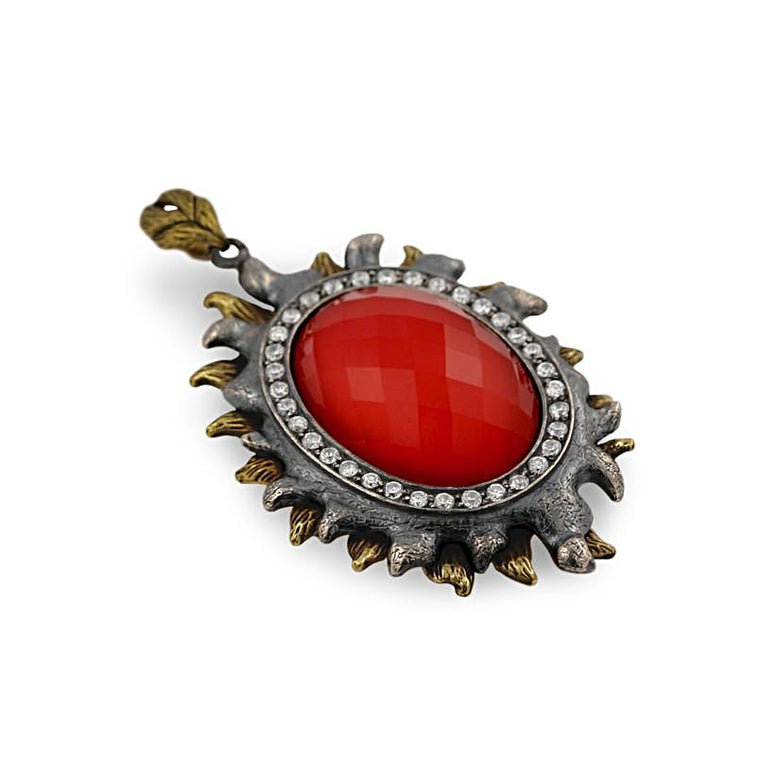ZDP011 STERLING SILVER 925 RED CORAL OVAL FACETED  PENDANT
