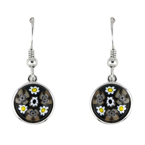 ZDE13C6 MILLEFIORI BLACK AND WHITE 10MM ROUND EARRINGS