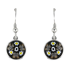 ZDE13C6 MILLEFIORI BLACK AND WHITE 10MM ROUND EARRINGS