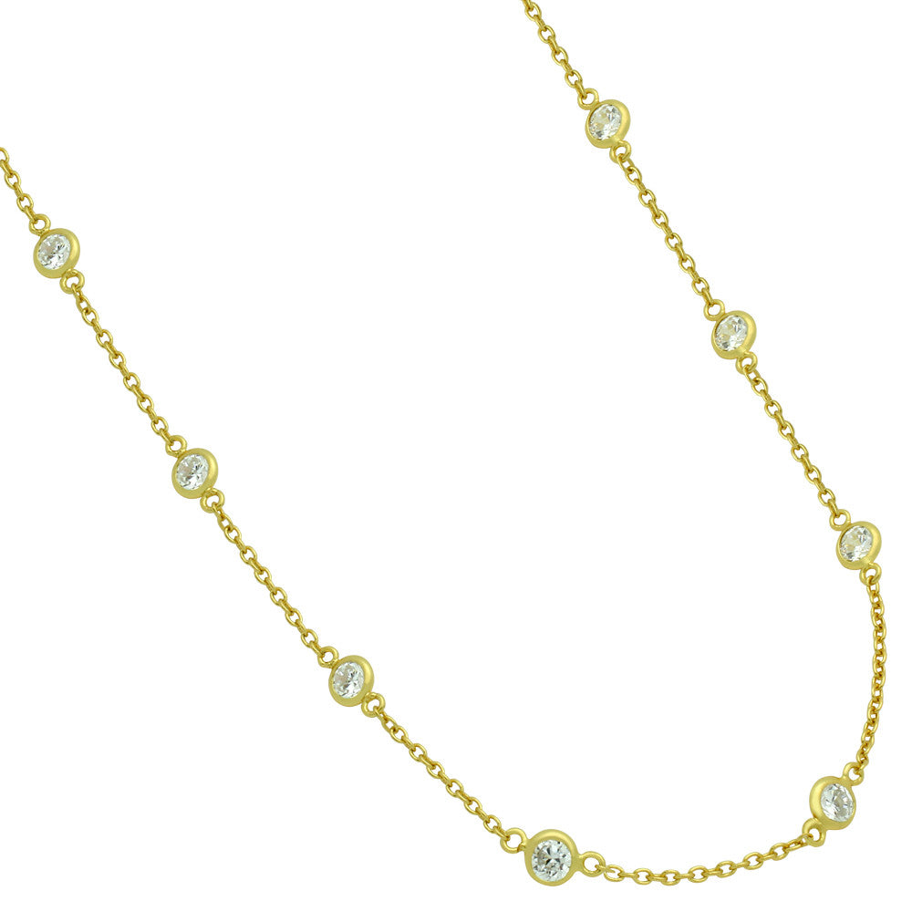 ZDN1859-G STERLING SILVER 925 GOLD PLATED 5MM BEZEL CZ BY THE YARD NECKLACE 42"