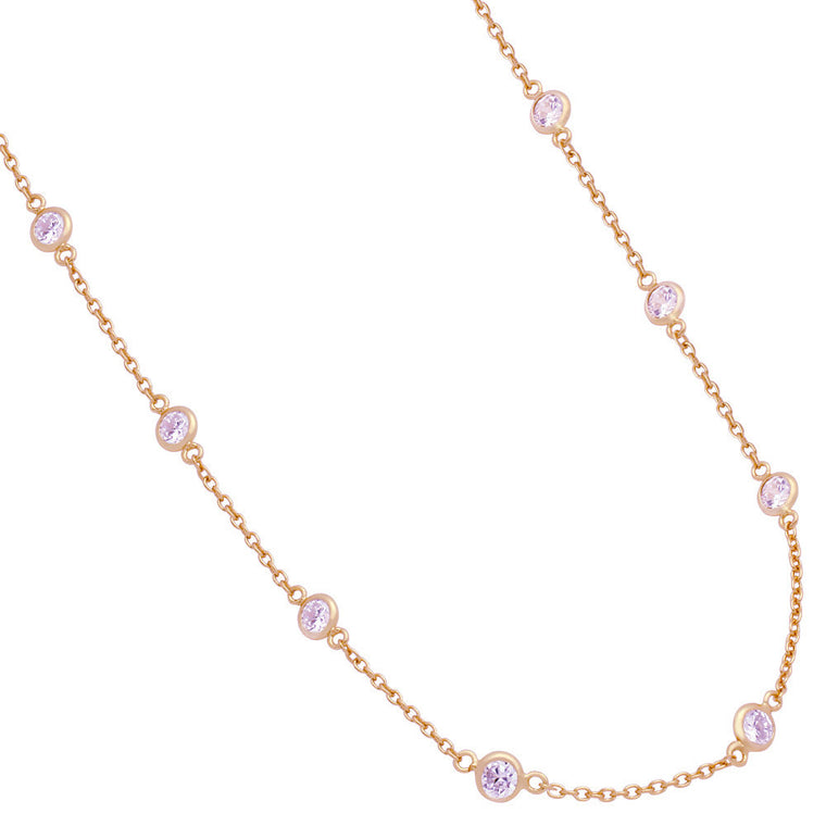 ZDN1859-RG STERLING SILVER 925 ROSE GOLD PLATED 5MM BEZEL CZ BY THE YARD NECKLACE 42
