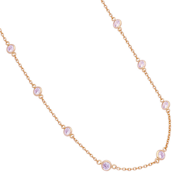 ZDN1859-RG STERLING SILVER 925 ROSE GOLD PLATED 5MM BEZEL CZ BY THE YARD NECKLACE 42"