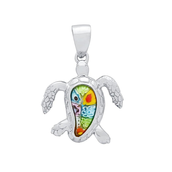 ZDP3000-C4  MULTICOLOR MILLEFIORI TURTLE PENDANT