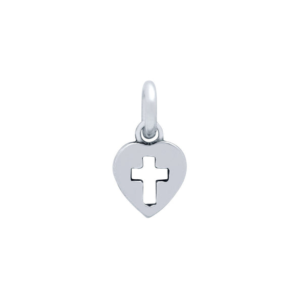 ZDC1488  STERLING SILVER SMALL CROSS ON HEART CHARM