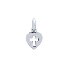 ZDC1488  STERLING SILVER SMALL CROSS ON HEART CHARM