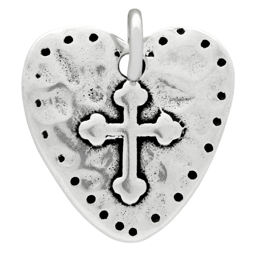 ZDC1182  HEART AND CROSS SILVER PENDANT