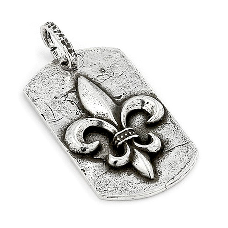 ZDPT030  HAMMER FINISH FLEUR-DE-LIS DOG TAG