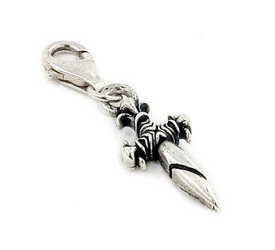 ZDC14S  TWISTED BLADE SMALL 10MM SILVER DAGGER CHARM WITH CLASP
