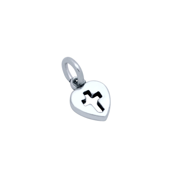 ZDC1488  STERLING SILVER SMALL CROSS ON HEART CHARM