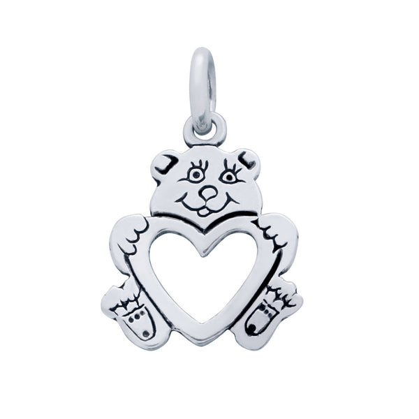 ZDC1445  STERLING SILVER TEDDY BEAR AND HEART CHARM