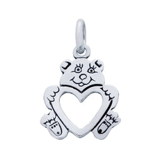 ZDC1445  STERLING SILVER TEDDY BEAR AND HEART CHARM
