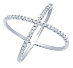ZDR1100 STERLING SILVER 925 RHODIUM PLATED X DESIGN RING WITH CZ