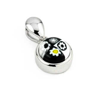 ZDP654  BLACK AND WHITE MILLEFIORI 8MM ROUND PENDANT