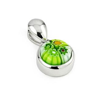 ZDP649  GREEN MILLEFIORI 8MM ROUND PENDANT