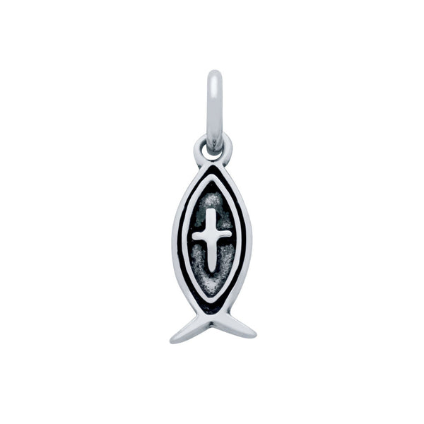 ZDC1484  STERLING SILVER 16MM ICHTHYS FISH AND CROSS CHARM