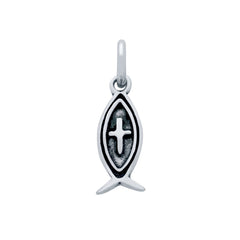 ZDC1484  STERLING SILVER 16MM ICHTHYS FISH AND CROSS CHARM
