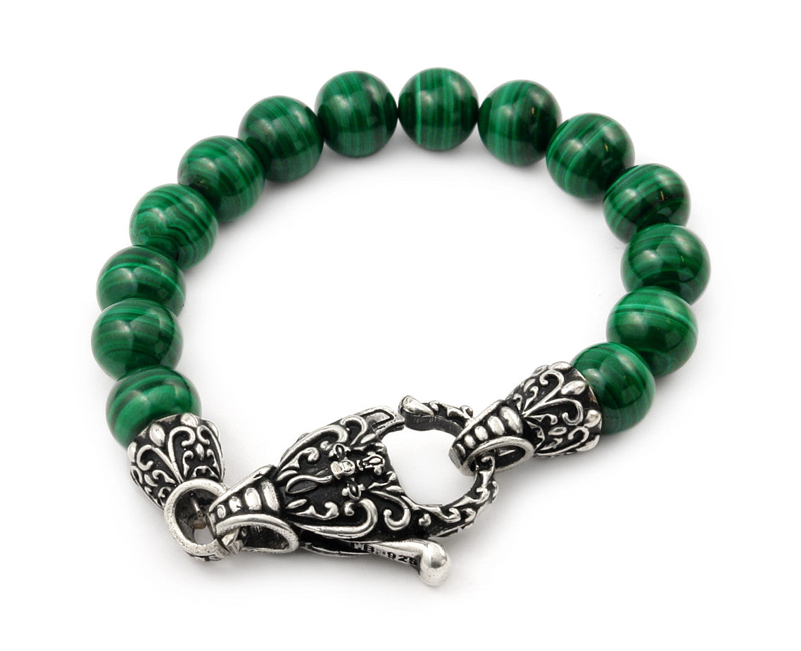 ZDB84S  TWISTED BLADE INTRICATE MALACHITE BEAD BRACELET