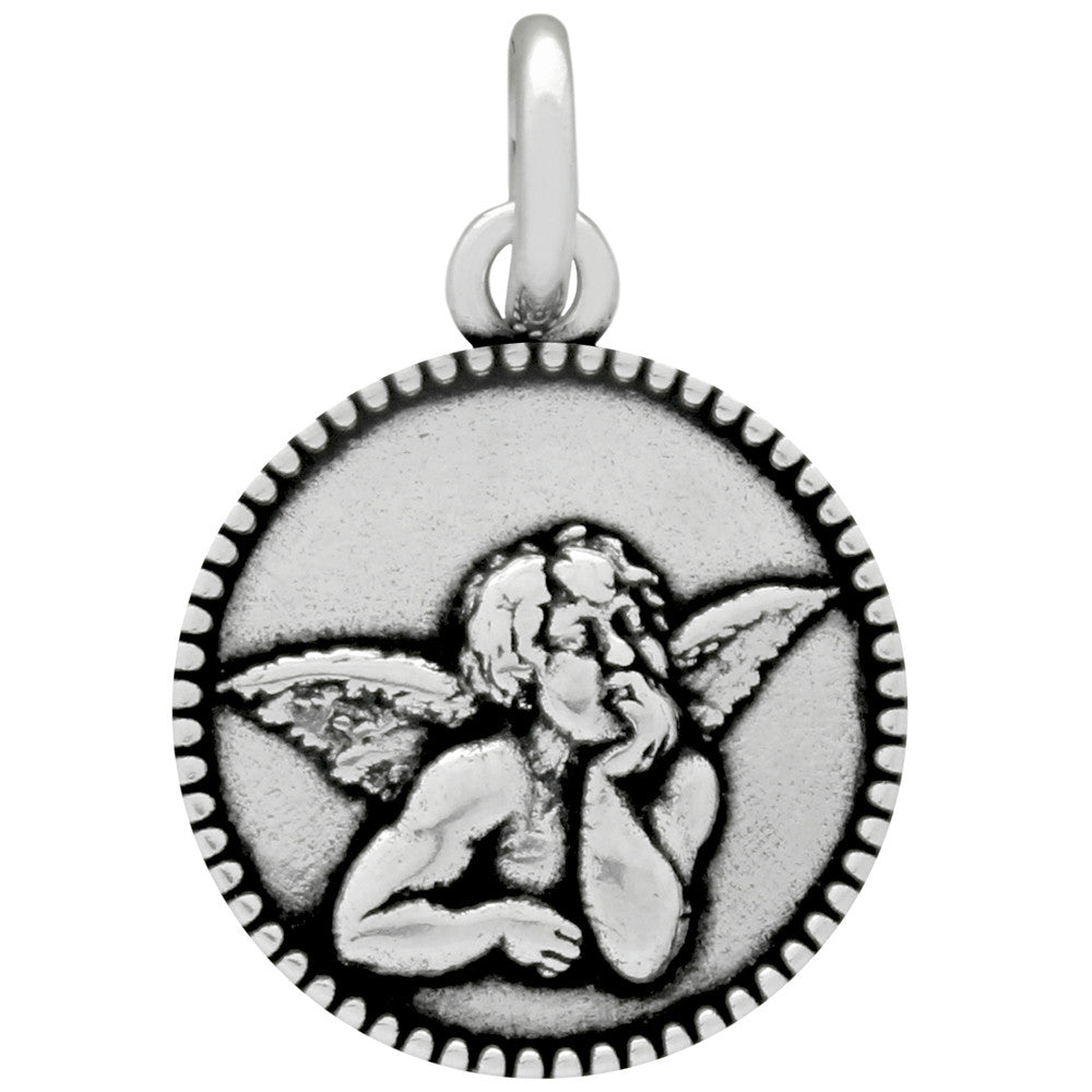 ZDC1186  ROUND SILVER CHERUB CHARM