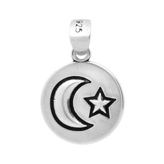 ZDC1140 STERLING SILVER MOON AND STAR ROUND PENDANT