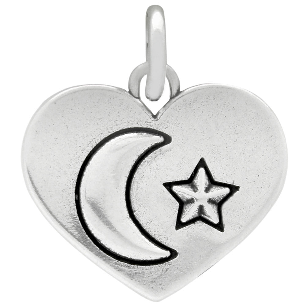 ZDC1187  MOON AND STAR SILVER HEART CHARM